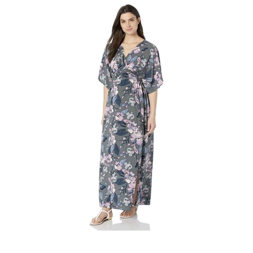 Jessica Simpson Floral Pink Green Maternity Wrap Maxi Dress Size Medium NWT
